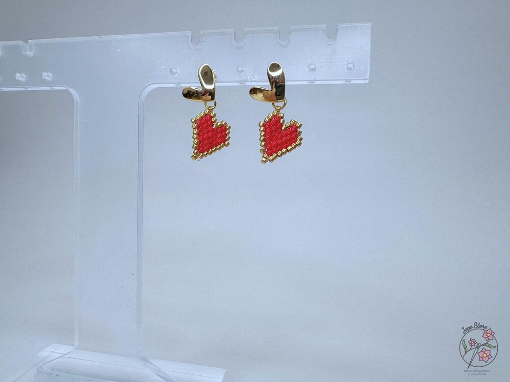 Miyuki Beaded Heart Earrings - Picture 6 of 7